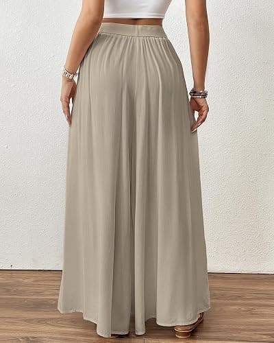 Bsubseach Wide Leg Pants Woman Flowy Floral Palazzo Pants for Women High Waisted Summer Casual Trousers Cruise Outfits thumbnail 5