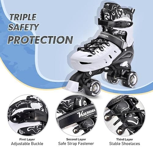 Kuxuan Skates Roller Skates for Girls and Boys Kids, 4 Sizes Adjustable Fun Kids Toddler Rollerskates with Light up Wheels for Teens Women Indoor Outdoor thumbnail 3