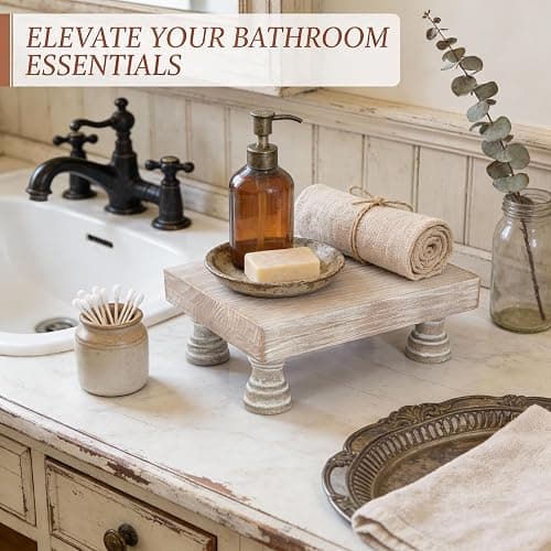 EOSAHR Farmhouse Riser for Room Decor : Decorative Pedestal Stand For Display Your Home Decorations and Uniquely Soap Stand - Rustic Bathroom Counter Tray and Kitchen Decor (Natural Wood) thumbnail 4