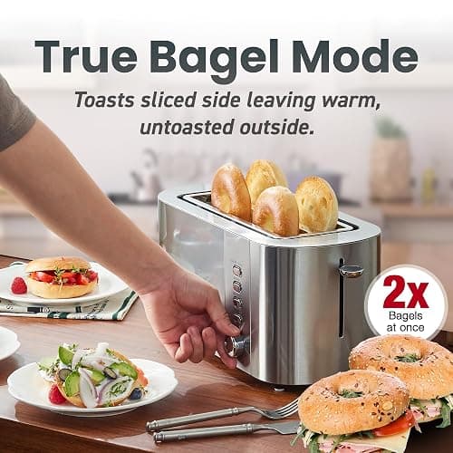 Elite Gourmet ECT4123X Long Slot 4 Slice Toaster, Extra Wide 1.5" and 5.1" Deep Slots, Bagel, Defrost & Cancel Functions, 6 Toast Shade Settings, Fits Bagels, Waffles, Artisan Breads, Stainless Steel thumbnail 5