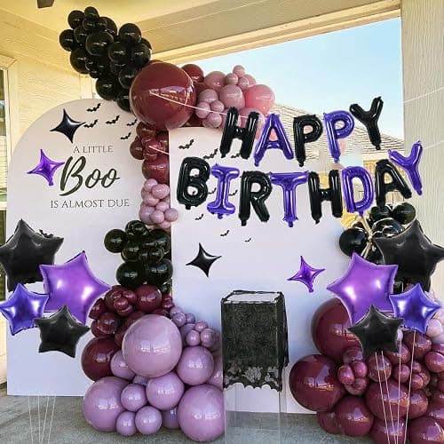 TONIFUL 35PCS Black Purple Happy Birthday Decorations Kit 16 Inch Happy Birthday Balloon Banner Decorations Supplies for Men Women Adults Girls Boys Kids for Halloween Chrismas New Year thumbnail 6