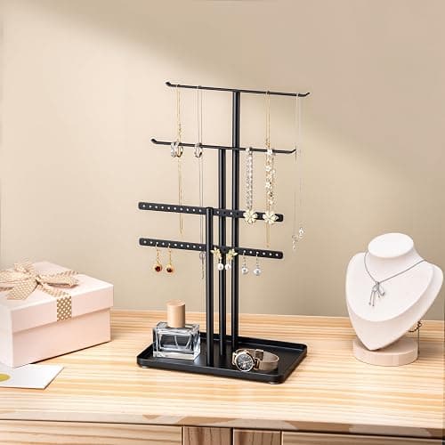 Jewelry Stand Organizer Black - 37CM Tall Sturdy Metal, 3-Tier Jewelry Holder for Necklace, Earring, Bracelet, Ring thumbnail 2