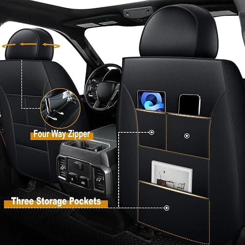 Seat Covers Fit for Dodge RAM 1500 2012-2025 2026: Compatible with RAM 1500 2500 3500 Crew Double Quad Cab Truck Pickup Full Set Car Seat Cover Faux Leather Seat Covers(Curved Bench, Redline) thumbnail 4