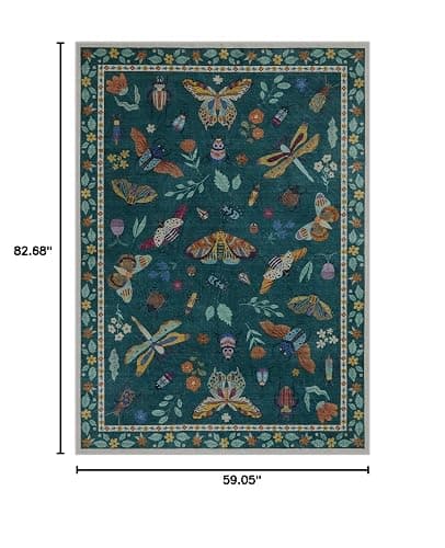 Lahome Insect Print 5x7 Area Rugs for Living Room, Soft Washable Rugs for Bedroom Ultra-Thin Non Slip Modern Rug, Throw Rug Carpet for Office Nursery Dining Room Vionnet(5'x7',Dark Green) thumbnail 2