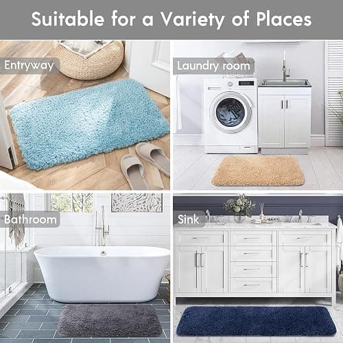 Phantoscope Bathroom Rugs - Set of 2 Non-Slip Bath Mat Ultra Soft Microfiber Plush Bath Rugs Water Absorbing Shower Carpet Rugs, True White, 17 x 24 & 17 x 47 Inches thumbnail 7