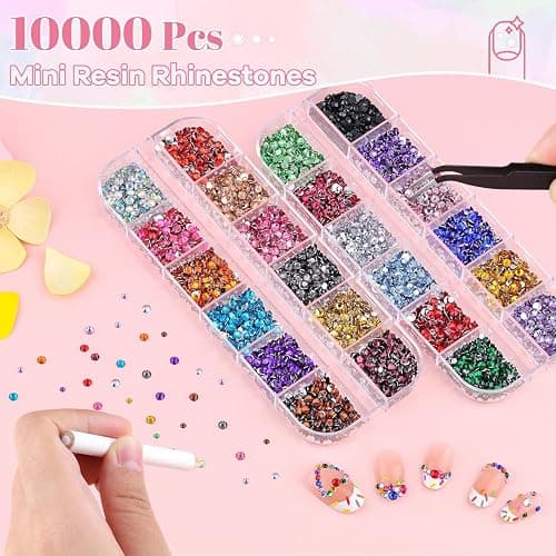 10000Pcs Small Resin Rhinestones for Nail Art, Colorful 2/3MM Flatback Bedazzling Gems, Nail Rhinestones and Gems Crystals Charms for Acrylic Tips Manicure Decor thumbnail 2