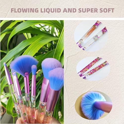 RAEEIKPHZ Unicorn Fan Makeup Brush Set,Crystal Sparkles Blue Blush Powder Fan Lip Eye Shadow Eyebrow Eye Blender Brush in Set thumbnail 4
