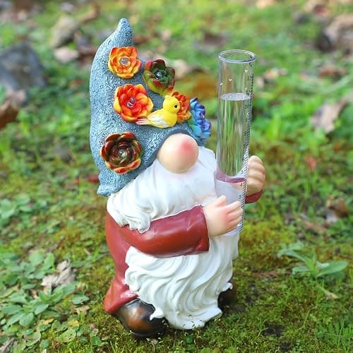 FORUP Resin Gnome Solar Rain Gauges, Resin Garden Gnome Statue with a Plastic Rain Gauge, Hand Painted Gnome Sculpture Water Gauge for Rain thumbnail 5