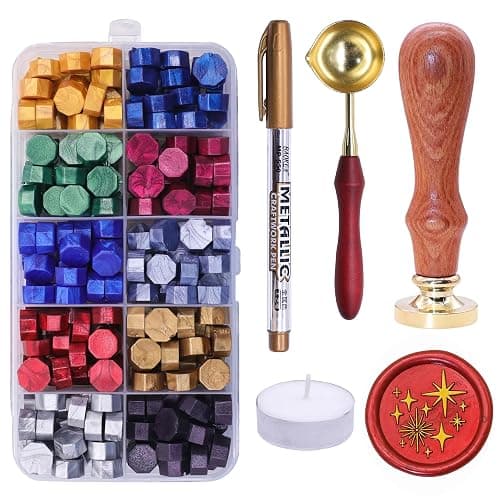 SWANGSA Star Wax Seal Stamp with 200pcs Sealing Wax Beads Kit, Great for Embellishment of Wedding Invitations, Wine Packages, Gift Wraps thumbnail 5