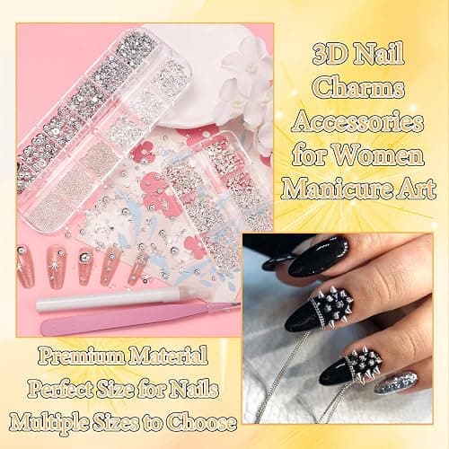Silver Pearls for Nails, Goth Cone Nails Charms Nail Chain Charms and Metal Gothic Spike Nails Beads Star Rivet Jewelry Accessories Flatback Pearl for DIY Crafts thumbnail 4