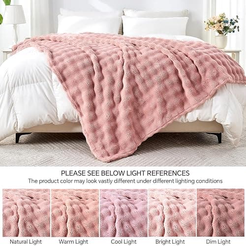 Wajade Soft Fleece Throw Blanket for Couch, 3D Small Bubble Decorative Cozy Fuzzy Flannel Blanket 60x80 Inches， Lightweight Warm Blanket for Bed Office, Pink - Pink - Twin- 60" x 80" thumbnail 7