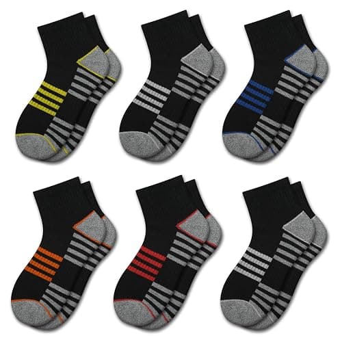 Comfoex Boys Athletic Quarter Socks - Ankle Sports Socks With Cushioned Sole - 6 Pairs, Sizes 4-6, 6-8, 8-10 Years Old - Image 1