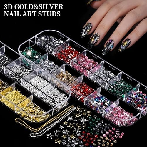FANDAMEI Nail Charms, Nail Rhinestones Kit with 8 Boxes of Nail Gems, 3D Charms for Nails, Colorful Clear Flatback Rhinestones, Multi Shape Pearls Jewels Crystals for Craft thumbnail 5