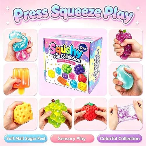 12PCS Squishy Box Mystery Fun Set Pack,Coconut Oil Strawberries, Soft Anxiety Relief with Wet Rebound, Squeeze & Squish Stress Reliever thumbnail 2