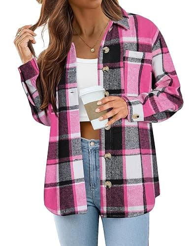 Zeagoo Women Flannel Shacket Jacket Plaid Button Down Long Sleeve Shirt Fall Outfits 2025 - Image 1