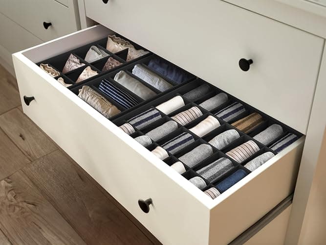 Simple Houseware 4-Pack Drawer Organizer Set - Closet Dividers for Underwear, Socks, Bras, Scarves, Ties - Foldable Non-Woven Storage Boxes, Black thumbnail 9