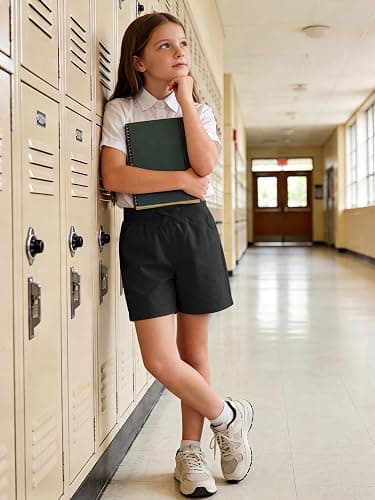 Resinta Girls School Uniform Bermuda Shorts Pull-on Chino Elastic Waist Summer Soft Play Shorts with Pockets 5-13Y thumbnail 2