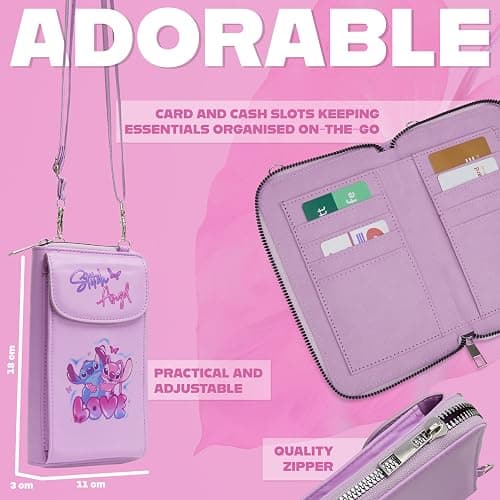 Disney Stitch Crossbody Bag for Girls Phone Bag with Card Slots Adjustable Strap - Pink thumbnail 5