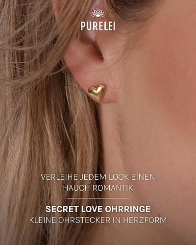 PURELEI® Secret Love Ohrringe – Elegante, verspielte Ohrstecker – Edelstahl – Schöne Damenohrringe in Herzform – Hawaiianisch inspiriert & wasserfest thumbnail 2