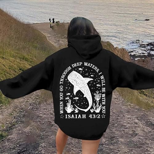 Whale Shark Hoodies For Teen Girls | Ocean Graphic Preppy Sweatshirts Oversized Y2k Pullover Tops Long Sleeve Fall Outfits thumbnail 2