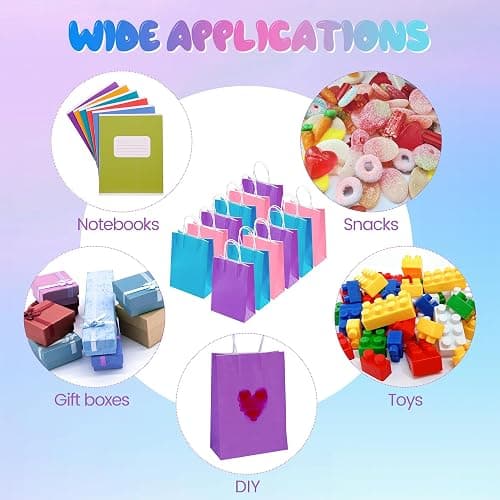 Cooraby 20 Pieces Kraft Paper Bags Party Favor Bags Craft Gift Bag with Handle for Birthday, Baby Shower, Wedding (light blue, light purple, pink) thumbnail 7