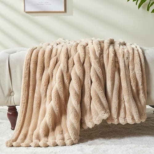 NEWCOSPLAY Super Soft Throw Blanket Brown Premium Silky Flannel Fleece 3D Ribbed Jacquard Lightweight Bed Blanket All Season Use (Brown Ribbed, Throw(50"x60")) thumbnail 6