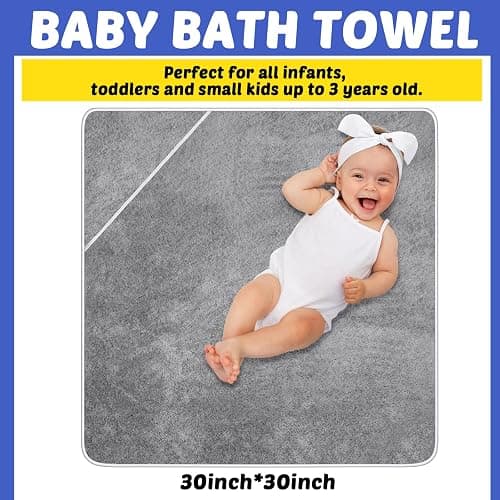 Reginary 4 Pack Baby Hooded Towels Coral Fleece Baby Bath Towels 30 x 30 Inch Soft Absorbent Hooded Bath Blanket for Newborn Toddler Infant Boy Girl Shower Gift Supplies (Gray) thumbnail 4