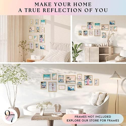 97 Decor Coastal Cowgirl Wall Art, 12 Pcs Preppy Beach Posters, Unframed | Coastal granddaughter decor, teen girl bedroom and dorm, mixed 8x10 5x7 4x6 sizes, blue beachy cardstock prints thumbnail 4