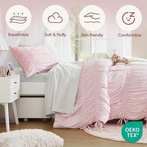 Intelligent Design Twin Comforter Set Ruched Shabby Chic Comforters for Twin Size Bed, All Season Lightweight Comforter Twin, French Country Bedding Set, Sham, Ella, Twin/Twin XL Pink, 2 Piece thumbnail 3