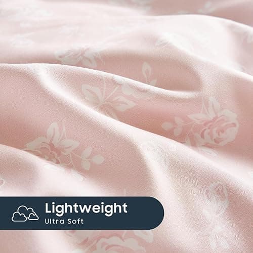 Wake In Cloud - Coquette Duvet Cover Set, Floral Cottagecore Flower Shabby Chic Cute Aesthetic, Soft Lightweight Bedding for Women Teen Girls, 3-Piece, Light Pink, Queen Size thumbnail 6