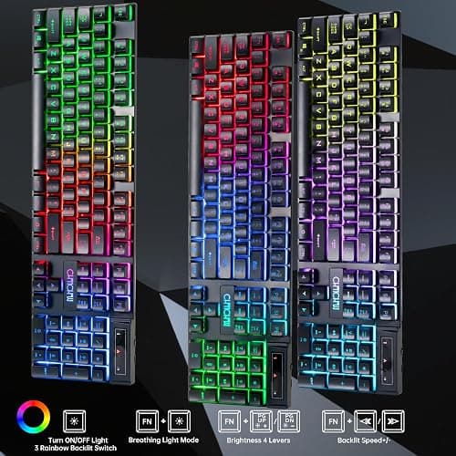 CHONCHOW Wireless Keyboard and Mouse Combo - 2.4G Rechargeable USB Wireless Rainbow LED Backlit Gaming Keyboard,Anti-ghosting Multimedia Keys Mechanical Feel for PC Laptops PS Xbox thumbnail 4