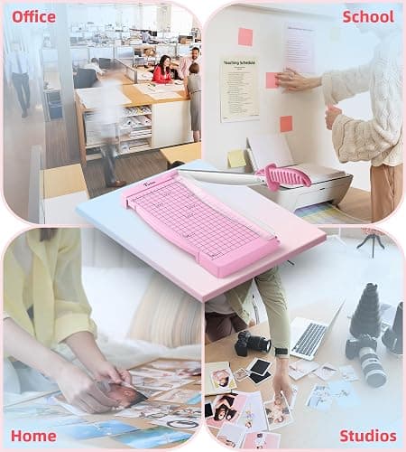 Firbon 12" Guillotine Paper Cutter with Hidden Ruler, Compact Heavy Duty 12-Sheet Capacity Trimmer for Cardstock, Photos, Scrapbooking, Office, Classroom, Studio (Pink) thumbnail 7