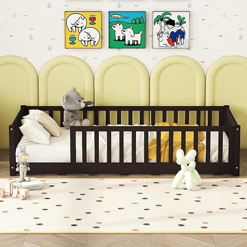 Twin Size Kids Montessori Floor Bed (Walnut) thumbnail 3