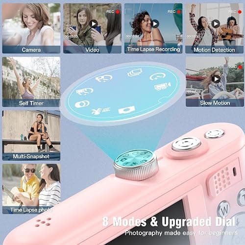 Fansbe Smart Compact Portable 4K Digital Camera, Travel 4K Digital Camera Pocket, Digital Cameras Autofocus Vlogging Anti-Shake 18X Zoom 64MP 8 Modes 2.8" HD LCD Charger 32GB Card Reader, Pink thumbnail 3