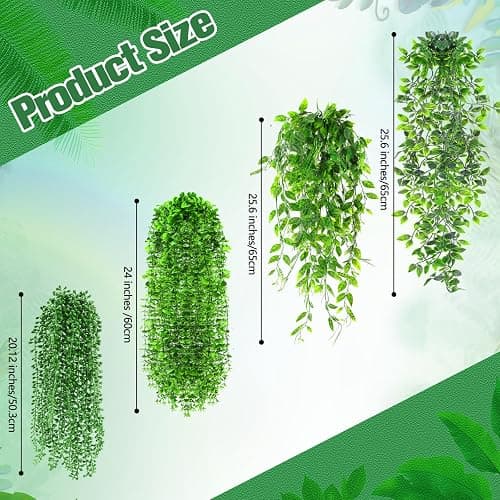Daifunli 12 Pcs Artificial Hanging Plants Fake Hanging Ferns Plastic Faux Plants for Wall Room Garden Garland Indoor Outdoor Decor No Basket (Eucalyptus,Mandala,String of Pearls,Pea) thumbnail 3