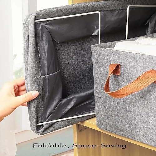 AARAINBOW Linen Closet Organizer Storage Bin with Steel Frame, Stackable Fabric Jeans Baskets for Shelves, 4 Packs Foldable Wardrobe Clothes Box for Sweater Pants Clothing Towel Shirt Felt, 23L Beige thumbnail 7