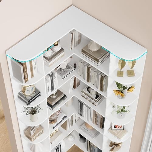 FOTOSOK 74” Tall Corner Bookshelf, 6-Tier Bookshelf and Bookcase with Open Storage, L Shaped Tall Bookcases Wooden Storage Shelves for Home Office, Thickened Boards for Better Load Bearing, White thumbnail 4