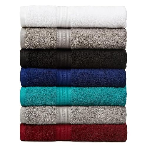 Amazon Basics 6-Piece Oversized Highly Absorbent Fade-Resistant Towel Set, 100% Cotton Towels for Bathroom, Soft, 2 Bath Towels, 2 Hand Towels, 2 Washcloths, White thumbnail 4