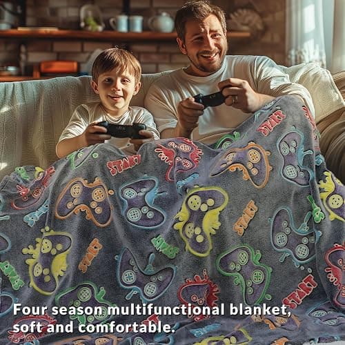 OHOIT Gamer Gifts for Teen Boys Kids Gaming Controller Toys - Glow in The Dark Blanket Gamepad Gifts for 2 4 6 8 10 11 Year Old Boys - Game Room Decor for Men Son Boyfriend Birthday Christmas 50"x60" thumbnail 3