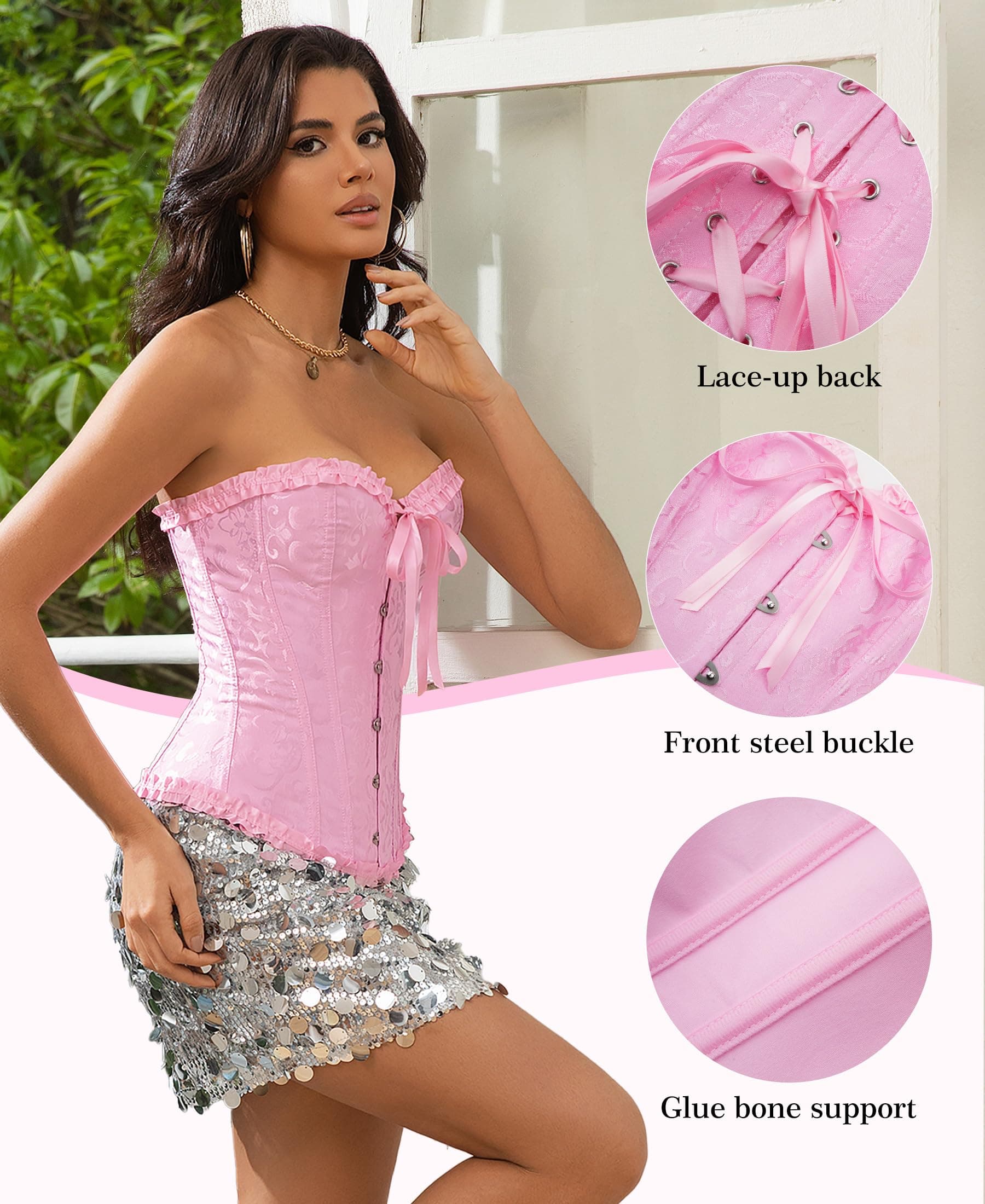 Bustier Women's Lace Up Corset Overbust Corset and Waist Tightener Shapewear Lingerie thumbnail 4