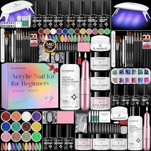 Glamonade Acrylic Nail Kit for Beginners: Professional Nail Set with Drill Acrylic Powder Gel Polish Nail Stamp for Home Starter Practice & DIY Manicure - Image 1