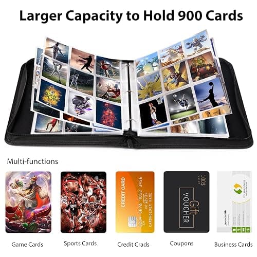 WOT I Trading Card Binder, 900 Pockets Sleeves with Zipper, Double Sided Pockets Card Holder Carry Case for Baseball Card, Football Card thumbnail 5