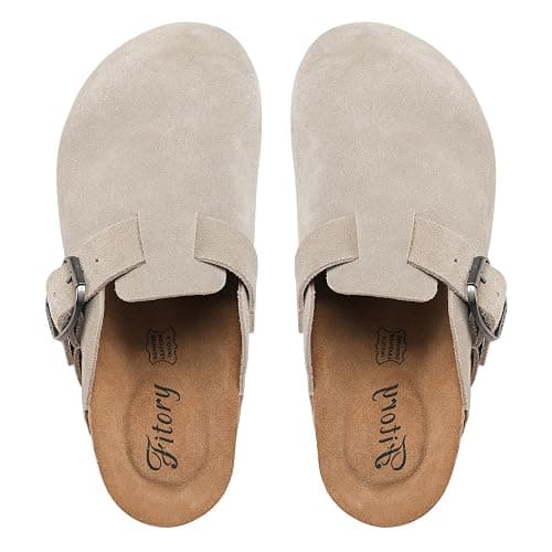 FITORY Womens Clogs Slip-on Potato Shoes Leather Mules with Suede Cork Footbed Size 6-11 thumbnail 2