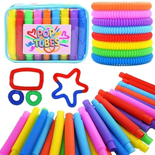 Pop Tubes Sensory Toys - 30 Pack Stretchy Fidget Toys with 10 Colors, Stress Relief Toys for Kids & Adults, Autism Sensory Tools, Party Favors, Classroom Prizes, Travel & Therapy - 30PACK