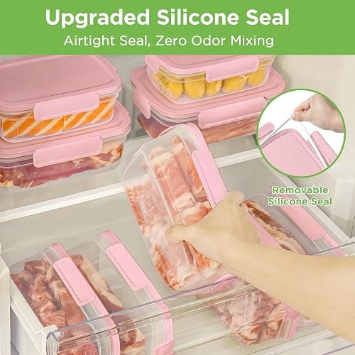 Aspinol 10-Pack Food Storage Containers with Airtight Leakproof Lids, BPA-Free Meal Prep Containers for Microwave/Dishwasher/Freezer, Pink, 47.3oz Each thumbnail 4