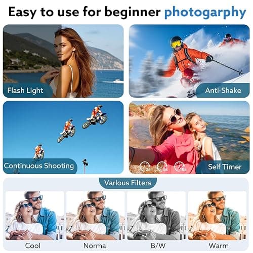 4K Digital Camera for Photography, 64MP Vlogging Video Camera for YouTube with 3'' 180°Flip Screen, 64GB Micro SD Card, 16x Digital Zoom,Point Shoot Compact Travel Vintage Cameras thumbnail 5