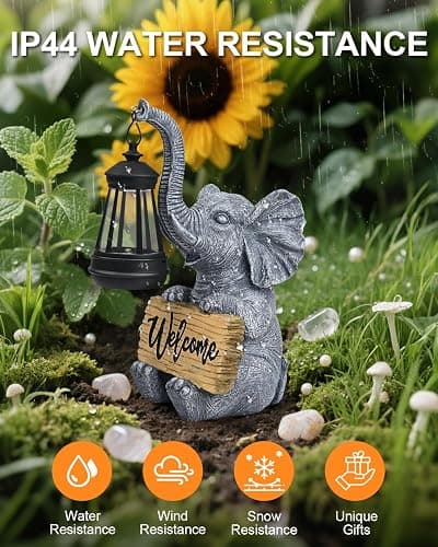 Outdoor Elephant Statues Solar Garden Decor Lights - Elephant Decoration for Garden, Balcony, Patio, Yard, Lawn - Housewarming, Fathers Day, Unique Birthday Gifts for Women Mom Grandma(Black) thumbnail 7