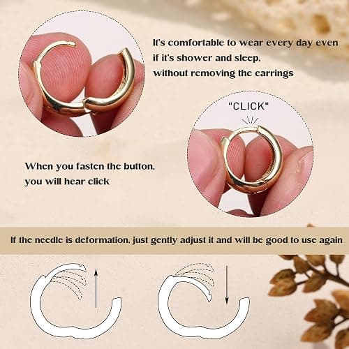 BESTEEL 3Pairs 14K Gold Plated Hoop Earrings Set for Women Chunky Earring Silver Plated Hypoallergenic Small Huggie Hoops Lightweight Tiny Thick Trendy Hoop Earrings Stacks for Multiple Piercing thumbnail 6