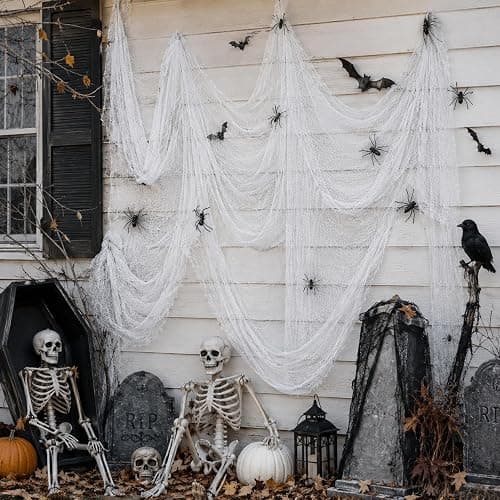 5 Pcs White Halloween Gauze Creepy Cloth Fabric Tapestry Decor Decorations | 72 x 30 inch White Halloween Decor, Indoor Outdoor Halloween Spooky Decorations for Home Wall Table Yard Haunted House Party thumbnail 6