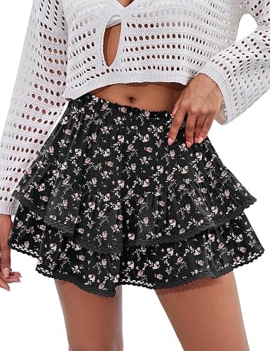 LOMON Flowy Skorts for Women Ruffle Tiered Skorts Casual High Waist Mini Skirts Tennis Golf Crochet Shorts thumbnail 4